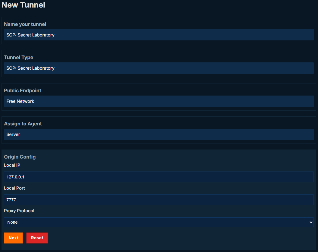 Tunnel setup